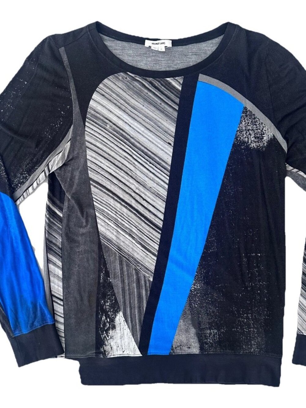 HELMUT LANG Blue Black Fracture Print Top PS Petite